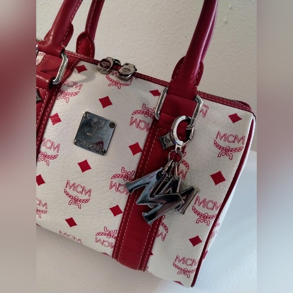 MCM Pink and White Boston Bag w/MCM Charms - Picture 4 of 12